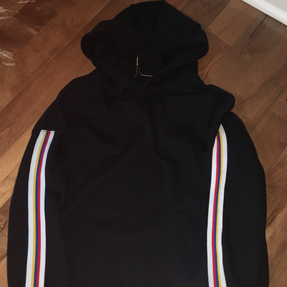 Black hoodie with stripes on the side
